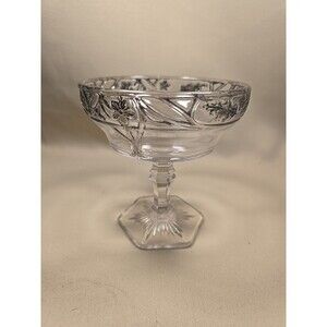 Antique Silver Overlay Uranium/Manganese Glass Dessert Sherbert Dish 5" Tall